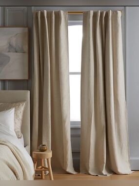 Quince Natural Beige (Flax) European Linen 48x84 Curtains - Set of 2